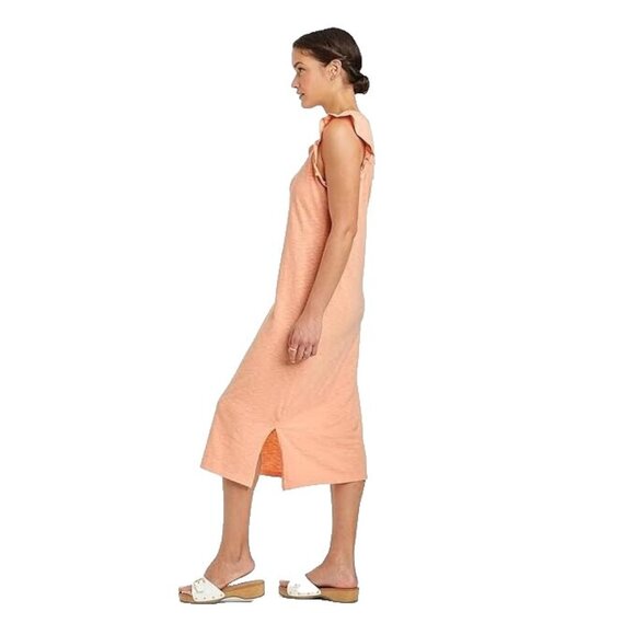 Universal Thread Women's Below Knee Ruffle Trim Tank Style Coral Dress - Picture 2 of 9